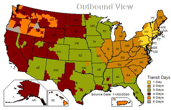 FedEx Ground Service Map from NJ 08846